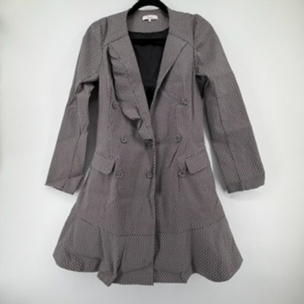 Parker Womens Black Pink Geometric Ruffle Double Breasted Blazer‎ Dress Size 4